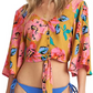 Billabong Women's Sun Creek Tie Hem Crop Top Yellow/Pink  Size Large