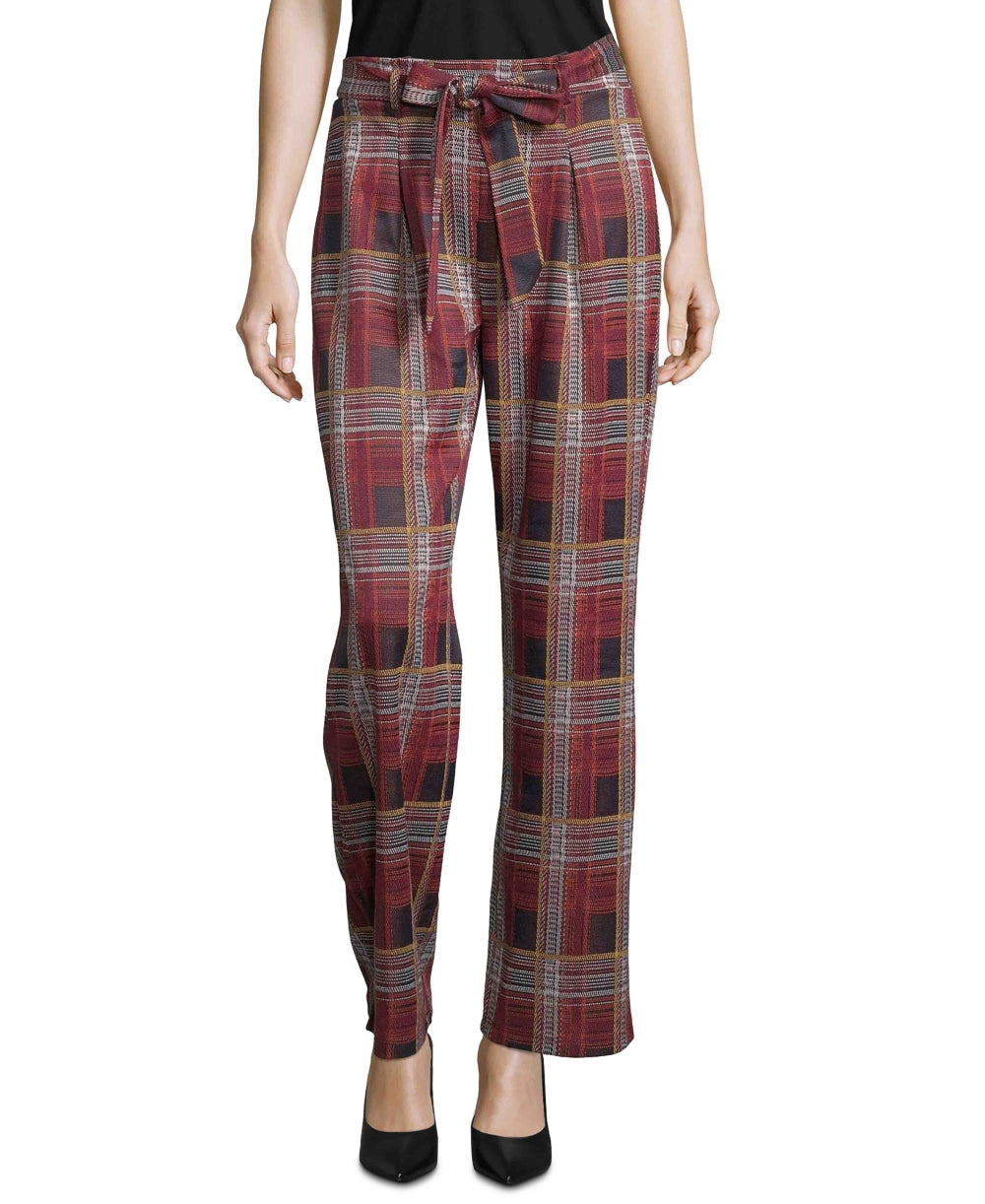 John Paul Richard Women's Tie-Front Plaid Pull-On Pants Red Size Medium