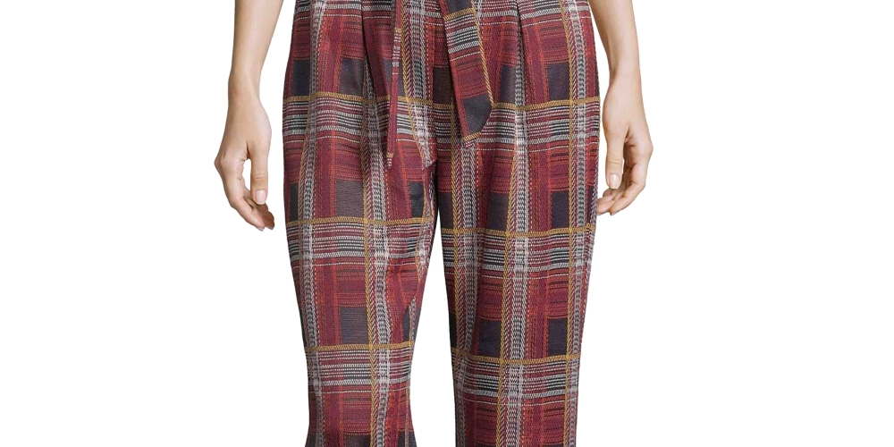 John Paul Richard Women's Tie-Front Plaid Pull-On Pants Red Size Medium