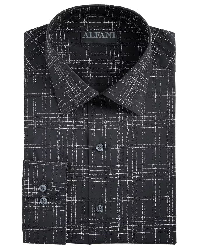 Alfani Men's Slim Non-Wrinkle Stretch Dress Shirt Navy White Size 14-14.5