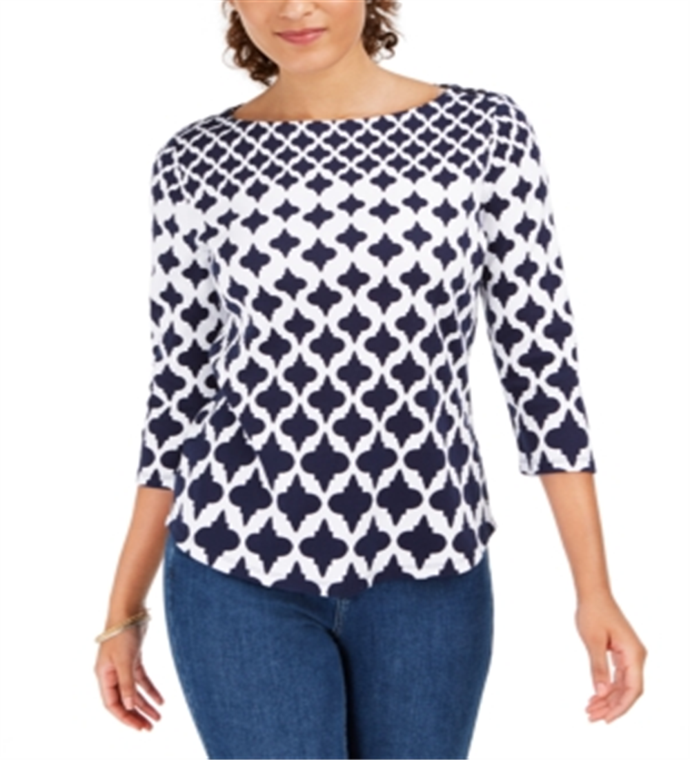 Charter Club Cotton Printed Top White Size XL