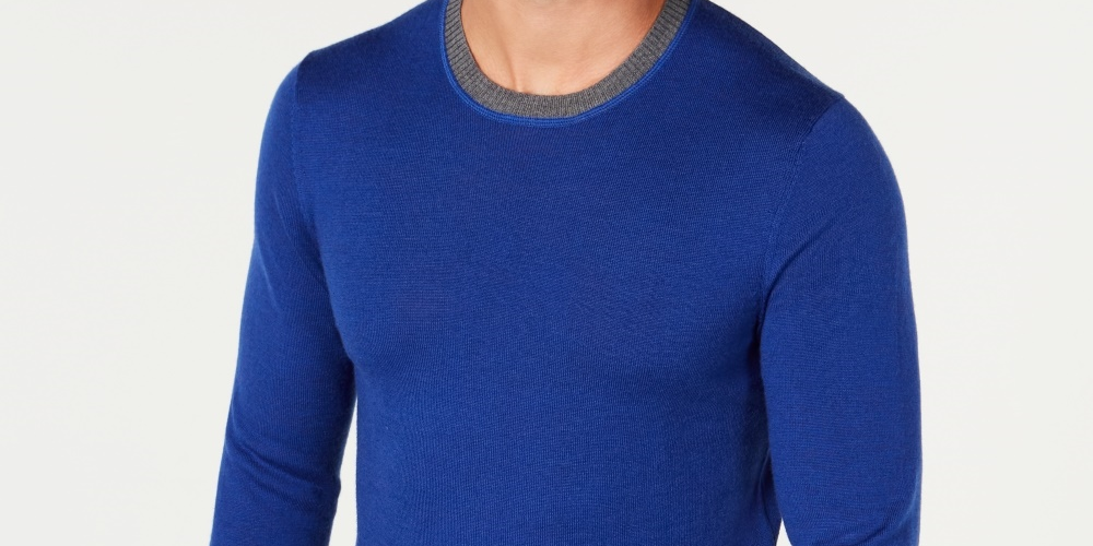 Tasso Elba Men's Merino Wool Blend Sweater Blue Size Medium