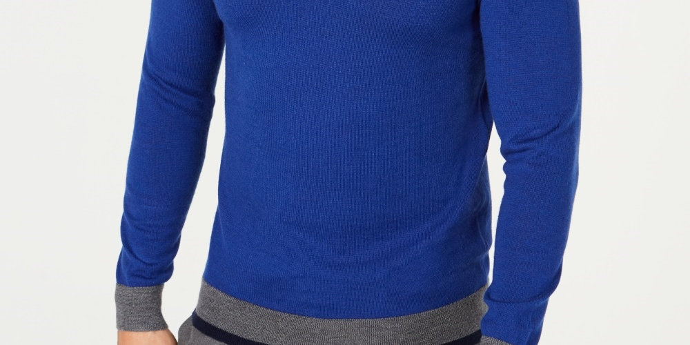 Tasso Elba Men's Merino Wool Blend Sweater Blue Size Medium