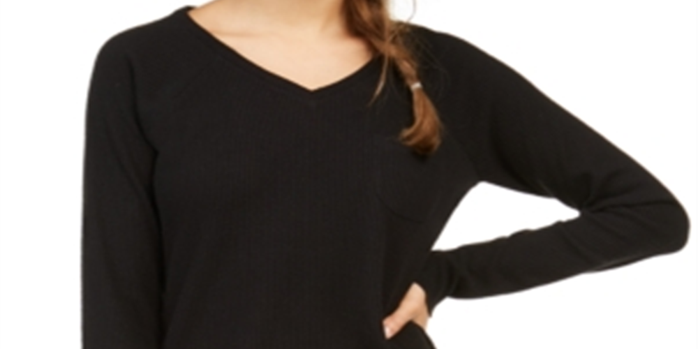 Jenni Women's Knit Ribbed Pajama Top Black Size Small