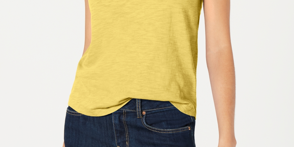 Style & Co Women's Petite V-Neck Pocket T-Shirt Darkyellow Size PP