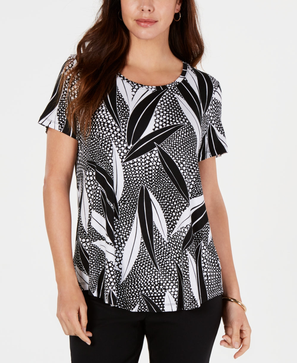 JM Collection Women's Printed Top Black Size Petite Small