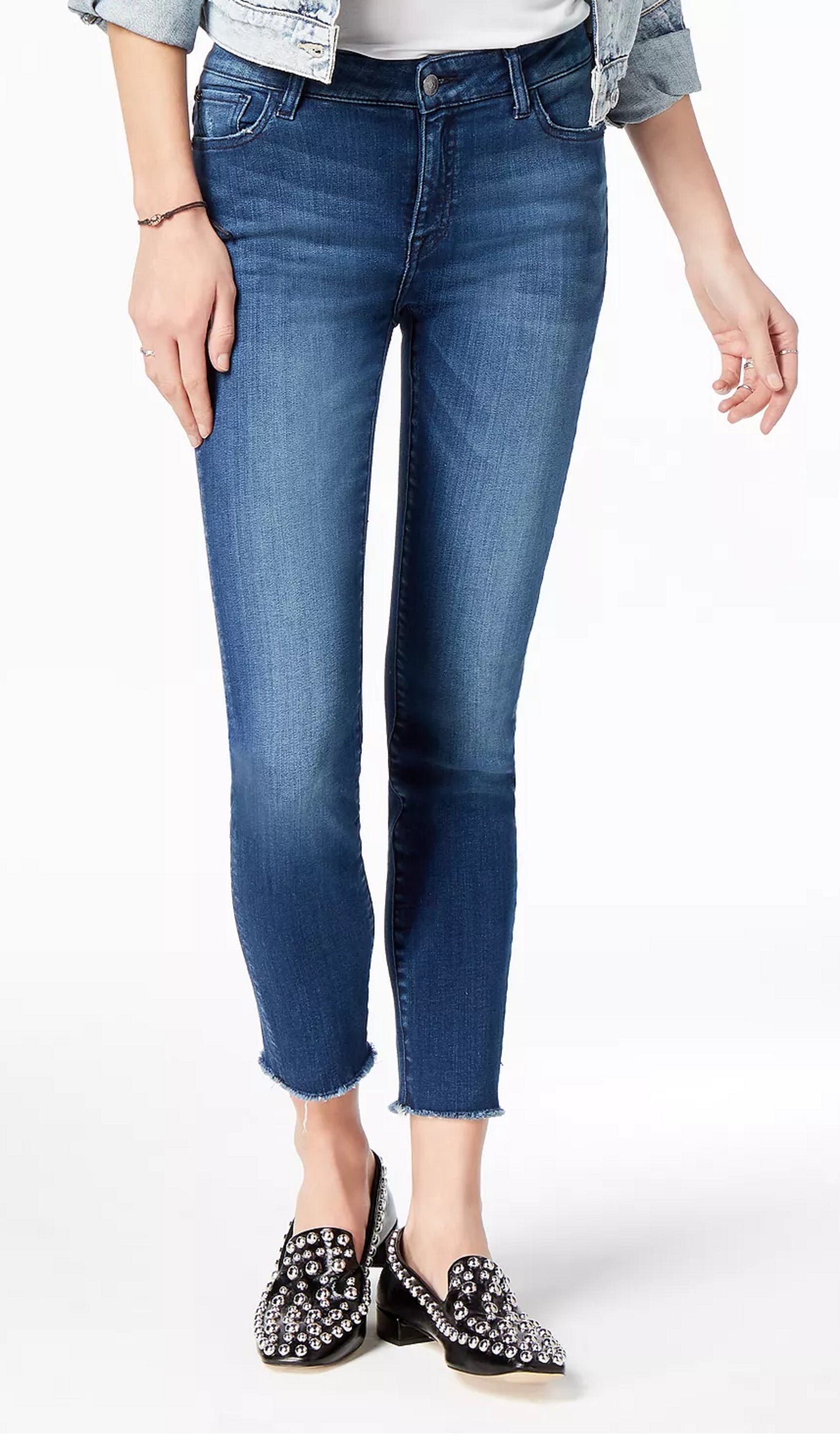 Kristen Women's Kristen Mid Rise Cropped Skinny Jeans With Cut Off Hem Blue Size 30