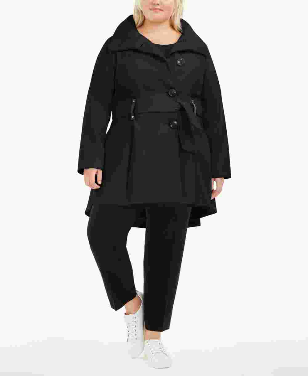 Madden Girl Junior's Plus Skirted Belted Coat Black Size 2X
