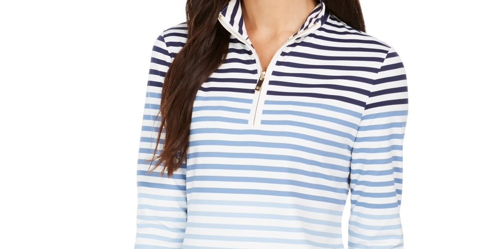 Charter Club Women's Striped Half Zip Top White Size X-Large