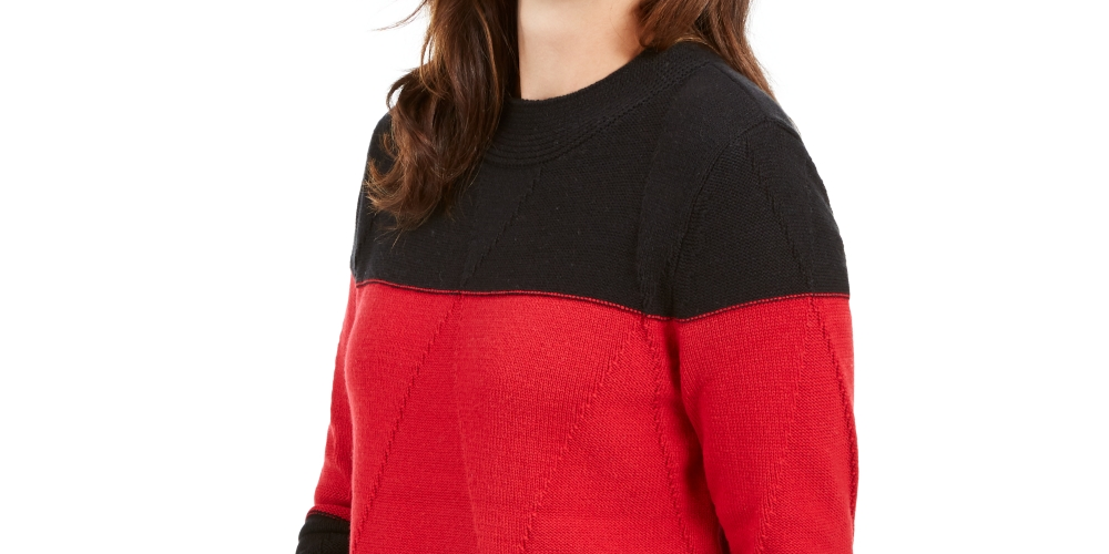 Karen Scott Women's Grace Colorblocked Sweater Red Size Small