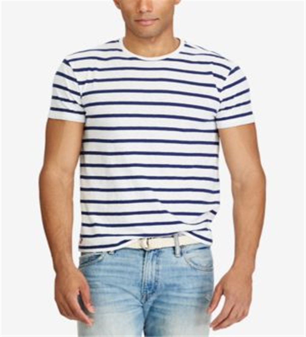 Ralph Lauren Men's Classic Striped Basic T-Shirt White navy Size 2XL