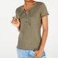 Hippie Rose Junior's Lace Up Rib Knit Top Green Size Medium