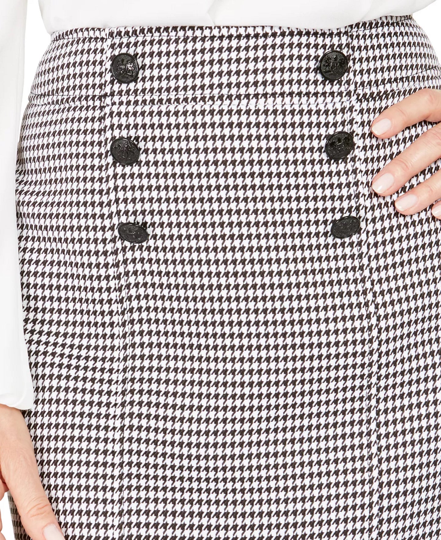 Kasper Women's Houndstooth Print Pencil Skirt Black Size 16