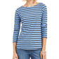 Charter Club Women's Striped Scoop Neck Long Sleeve Knit Top Blue Size XX-Large