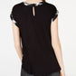 BCX Juniors' Plaid Woven-Front Cutout Blouse Black Size X-Small