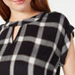 BCX Juniors' Plaid Woven-Front Cutout Blouse Black Size X-Small