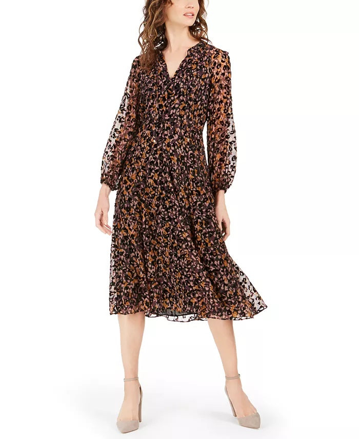 Tommy Hilfiger Women's Flocked Midi Dress Black Size 4