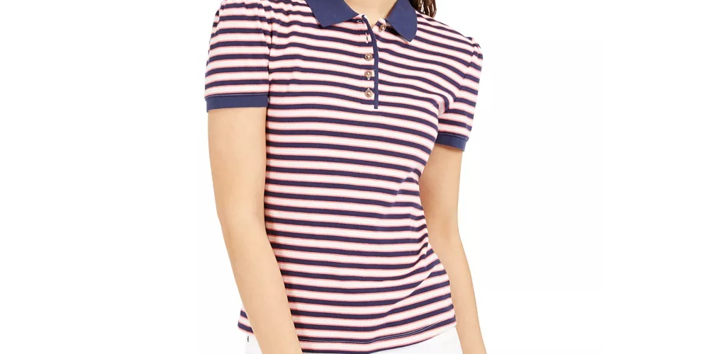 Maison Jules Women's Striped Polo Shirt White Size X-Large