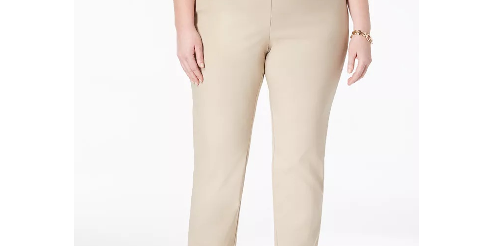 Charter Club Women's Plus Cambridge Tummy-Control Pull On Pants Brown Size 26W