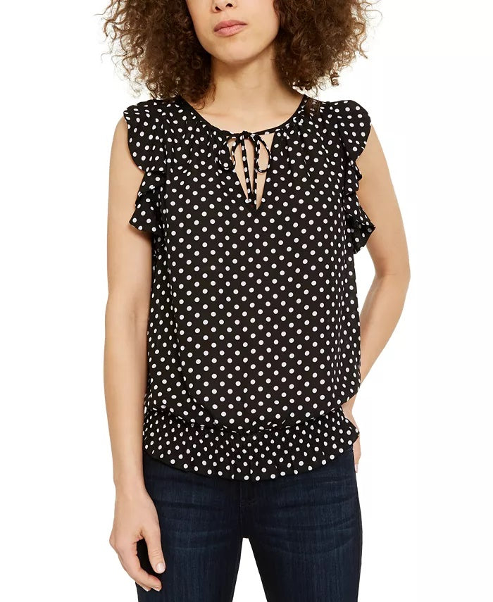 INC International Concepts Women's Smocked Tie Neck Blouse Black Size Small