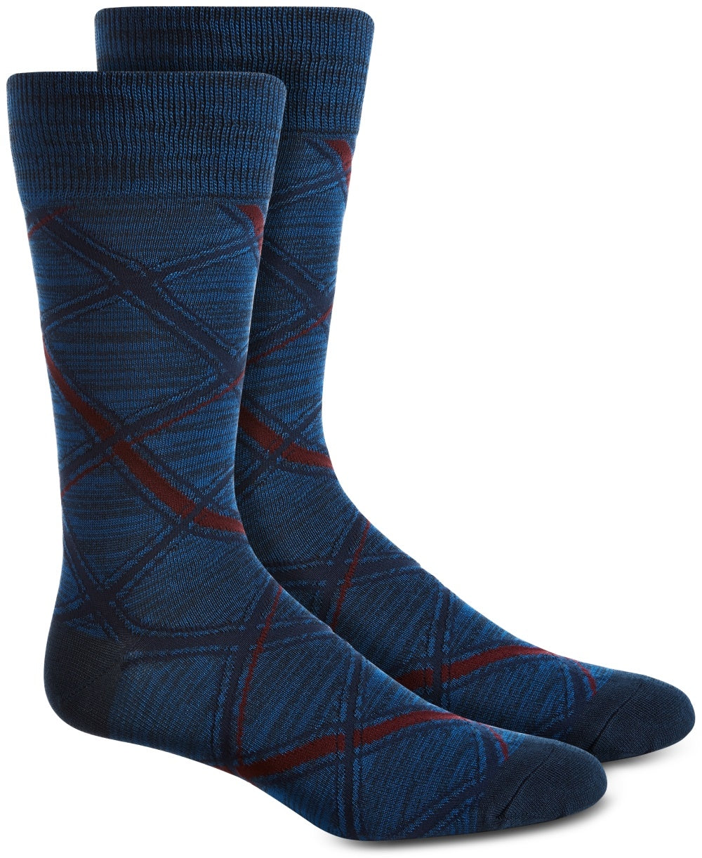 Perry Ellis Men's Plaid Socks Blue Size Regular