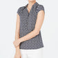 Charter Club Women's Short Sleeve Printed Polo Top  Blue Size Small