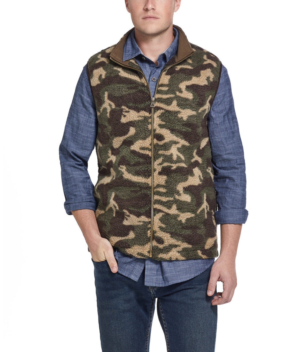 Weatherproof Vintage Men's Vest Pebble Fleece Camo Print Green Size Medium