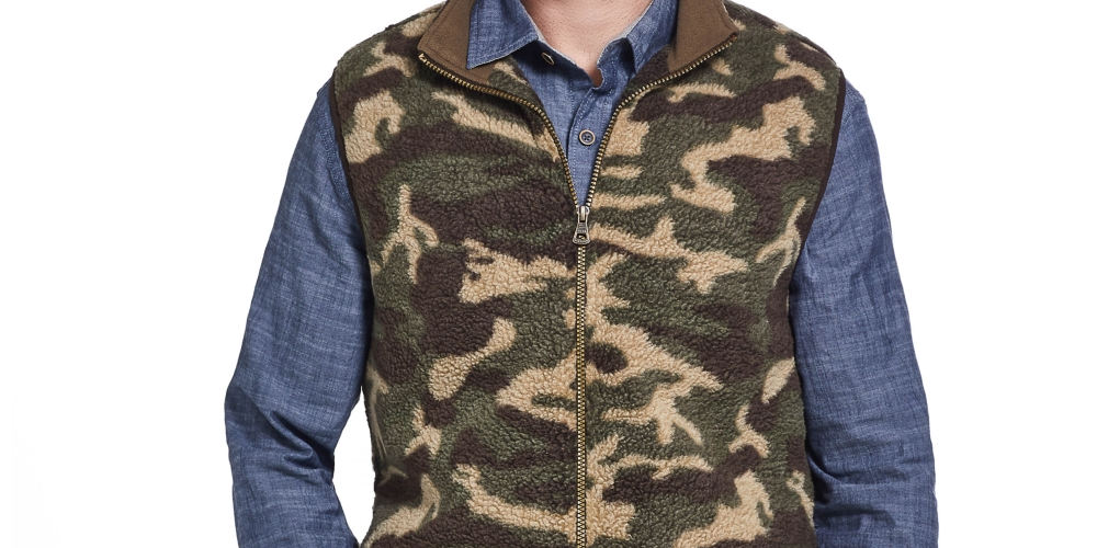 Weatherproof Vintage Men's Vest Pebble Fleece Camo Print Green Size Medium