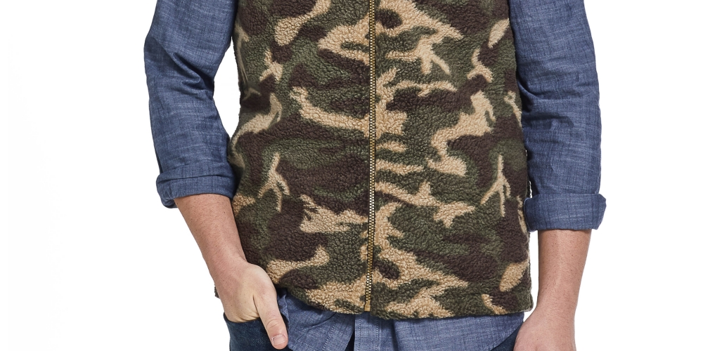 Weatherproof Vintage Men's Vest Pebble Fleece Camo Print Green Size Medium