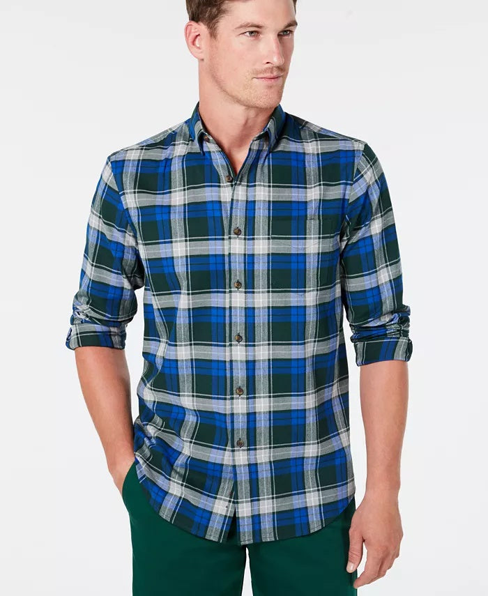 Club Room Men's Stretch Brushed Cotton Plaid Flannel Shirt Blue/Red Size Small