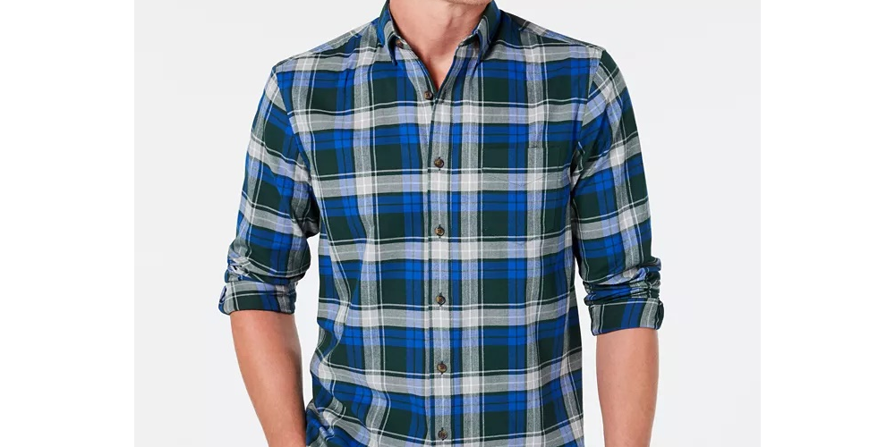 Club Room Men's Stretch Brushed Cotton Plaid Flannel Shirt Blue/Red Size Small