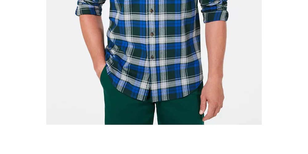 Club Room Men's Stretch Brushed Cotton Plaid Flannel Shirt Blue/Red Size Small
