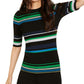 INC International Concepts Women's Metallic Striped Ribbed Sweater Black Size XS