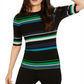 INC International Concepts Women's Metallic Striped Ribbed Sweater Black Size XS