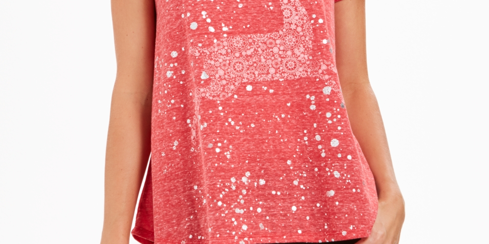 Style & Co Women's Reindeer Graphic T-Shirt Red Size Medium