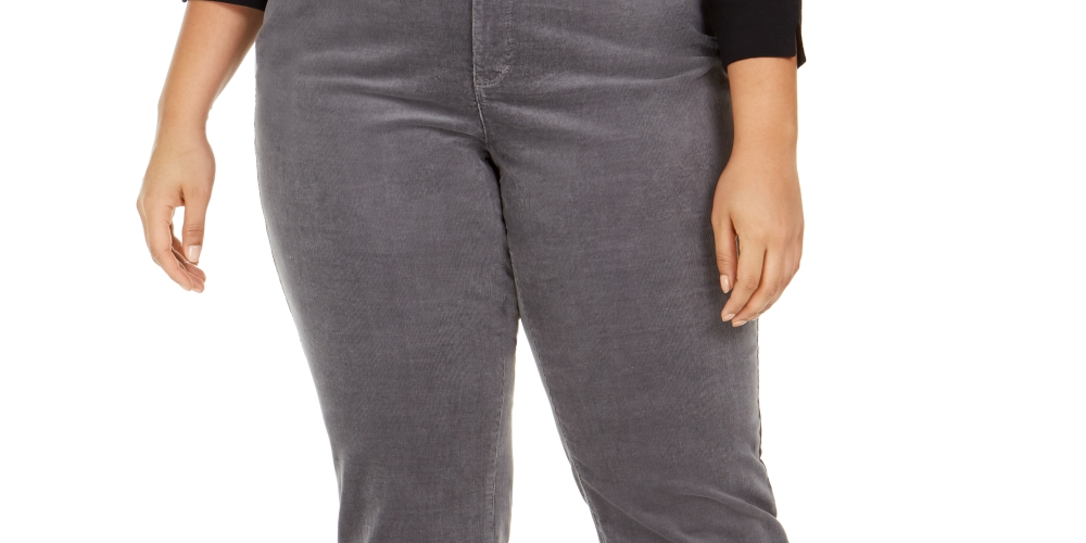 Charter Club Women's Plus Size Lexington Tummy-Control Corduroy Jeans Gray Size 28W