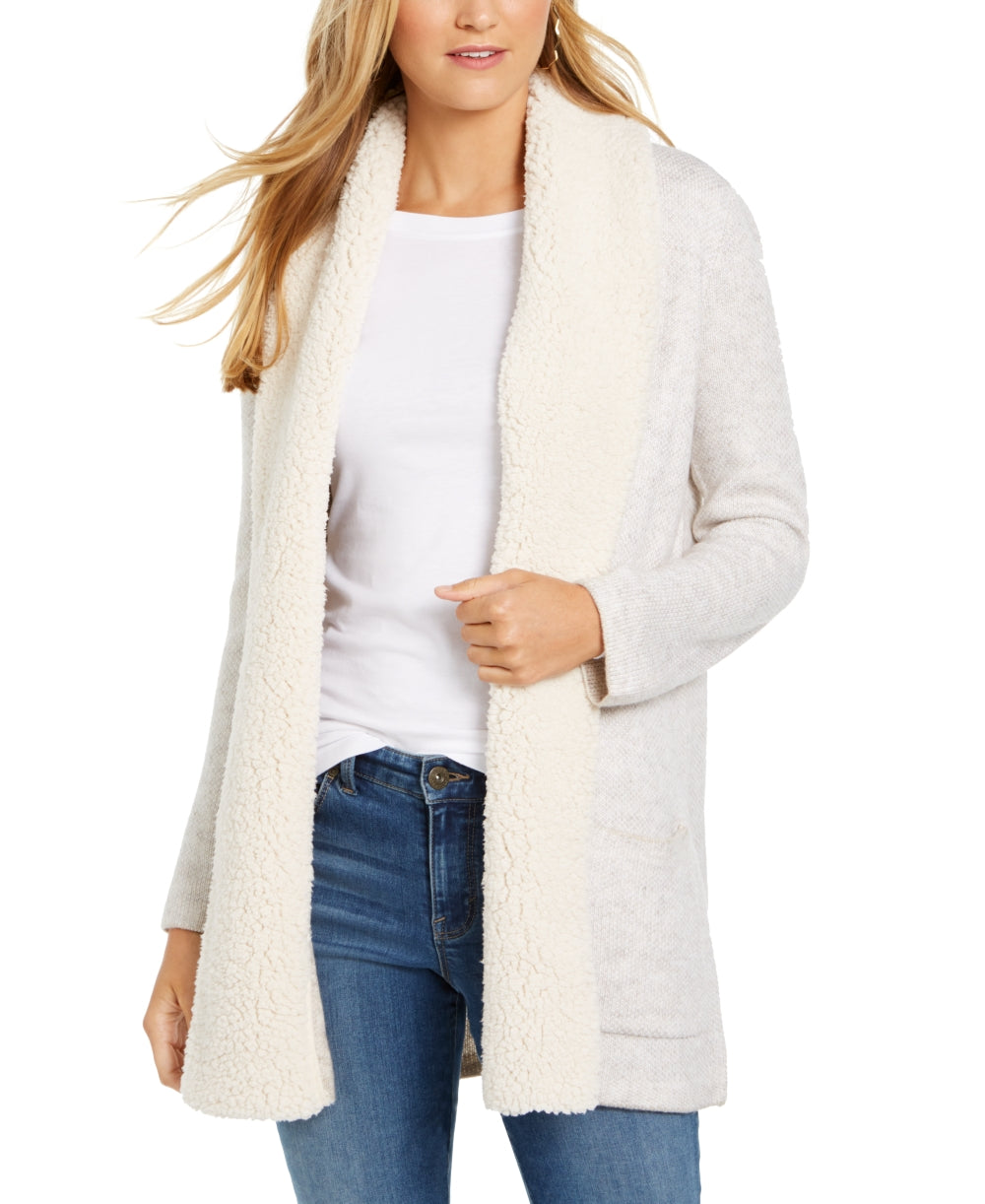 Style & Co Women's Petite Sherpa Cardigan White Size P/XL