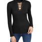 Derek Heart Juniors' Lace-Up Mock-Neck Top Black Size Medium