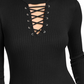 Derek Heart Juniors' Lace-Up Mock-Neck Top Black Size Medium