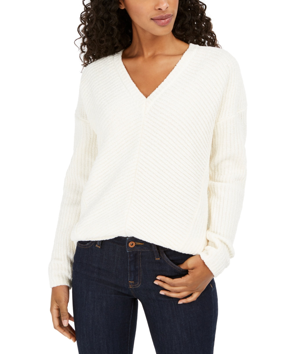 Lucky Brand Women's Chenille V-Neck Sweater White Size X-Small