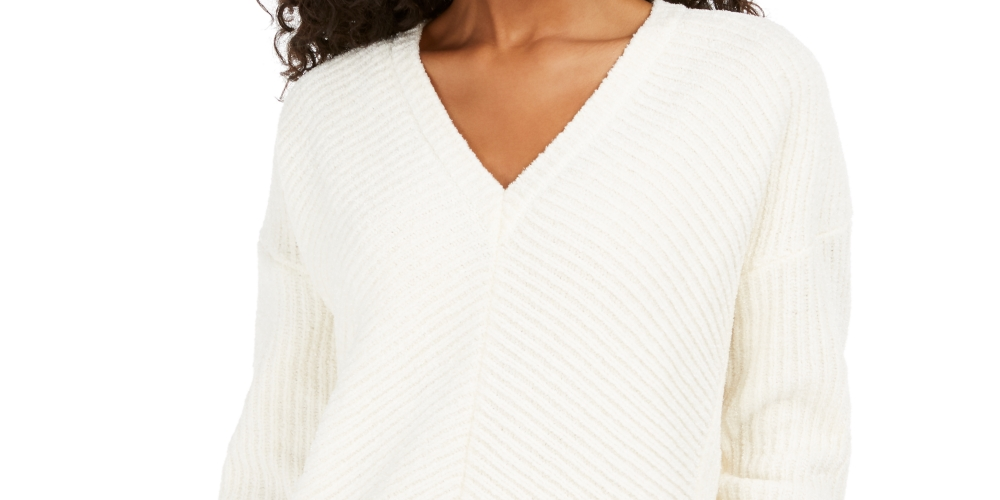 Lucky Brand Women's Chenille V-Neck Sweater White Size X-Small