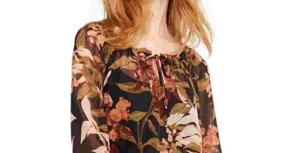 INC International Concepts Women's Smocked Peasant Top Black Size Small