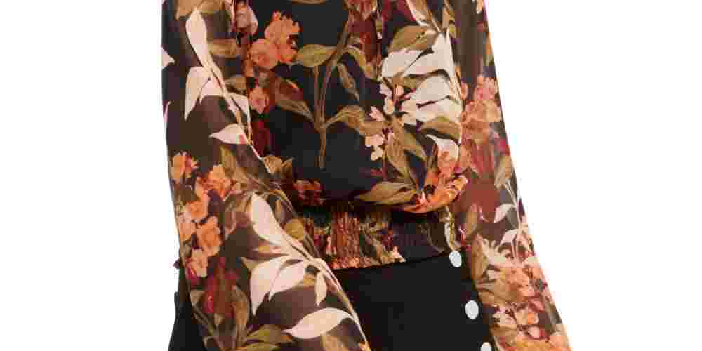 INC International Concepts Women's Smocked Peasant Top Black Size Small