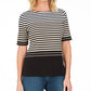 Karen Scott Women's Striped Elbow-Sleeve Top Beige Size Small