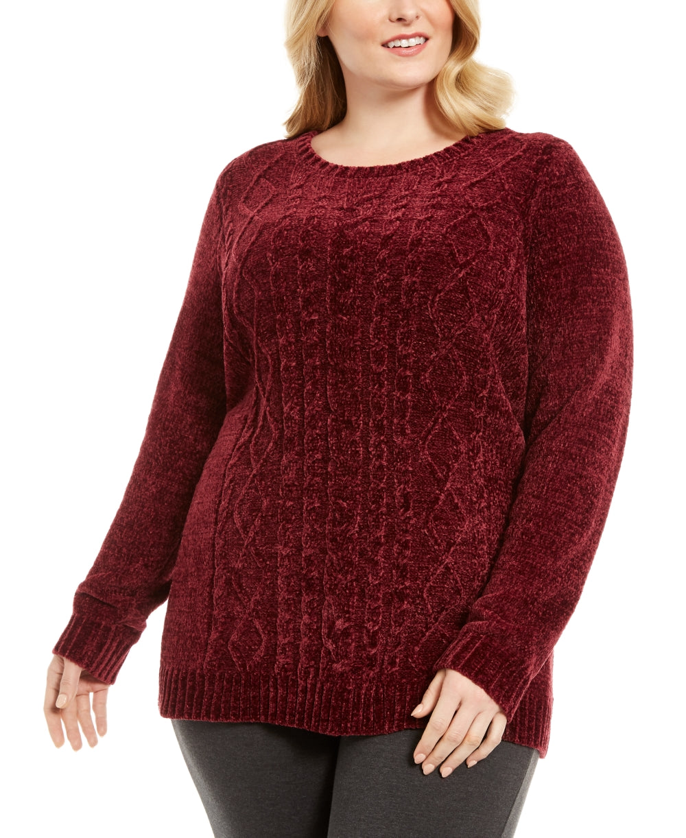 Karen Scott Women's Plus Size Cable-Knit Chenille Sweater Red Size 3X