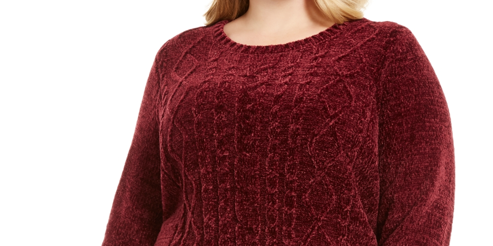 Karen Scott Women's Plus Size Cable-Knit Chenille Sweater Red Size 3X