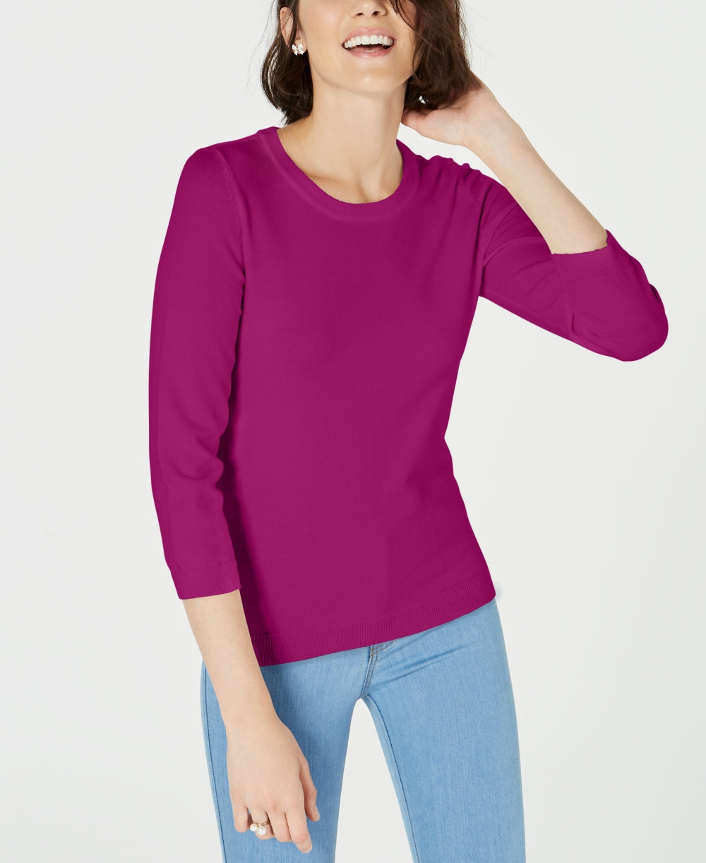 Maison Jules Women's Crewneck 3/4-Sleeve Sweater Pink Size Large