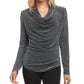 Karen Kane Women's Drape Neck Metallic Top Silver Size Medium