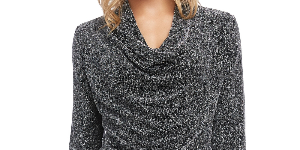 Karen Kane Women's Drape Neck Metallic Top Silver Size Medium
