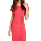Ultra Flirt Women's Coral Ribbed Patterned Short Sleeve Jewel Neck Above The Knee Sheath Dress Red Size X-Small
